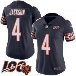 Bears #4 Eddie Jackson Navy Blue Team Color Women's Stitched NFL 100th Season Vapor Limited Jersey