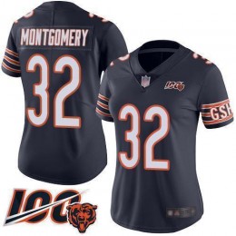 Chicago Bears #32 David Montgomery Navy Blue Team Color Women's Stitched NFL 100th Season Vapor Limited Jersey
