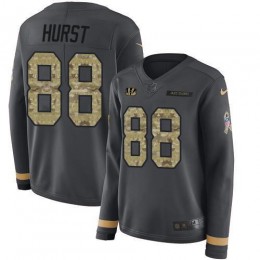Bengals #88 Hayden Hurst Anthracite Salute To Service Women's Stitched NFL Limited Therma Long Sleeve Jersey