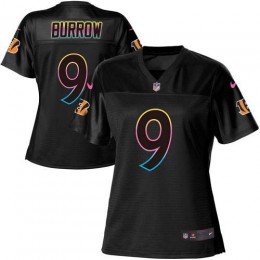 Bengals #9 Joe Burrow Black Women's NFL Fashion Game Jersey
