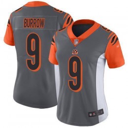 Bengals #9 Joe Burrow Silver Women's Stitched NFL Limited Inverted Legend Jersey