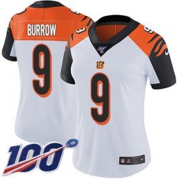 Bengals #9 Joe Burrow White Women's Stitched NFL 100th Season Vapor Untouchable Limited Jersey