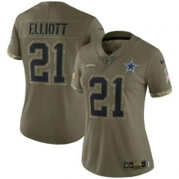 Dallas Cowboys #21 Ezekiel Elliott Women's 2022 Salute To Service Limited Jersey-Olive