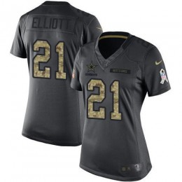 Cowboys #21 Ezekiel Elliott Black Women's Stitched NFL Limited 2016 Salute To Service Jersey