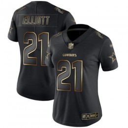 Cowboys #21 Ezekiel Elliott Black/Gold Women's Stitched NFL Vapor Untouchable Limited Jersey