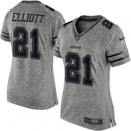 Cowboys #21 Ezekiel Elliott Gray Women's Stitched NFL Limited Gridiron Gray Jersey