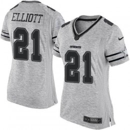 Cowboys #21 Ezekiel Elliott Gray Women's Stitched NFL Limited Gridiron Gray II Jersey