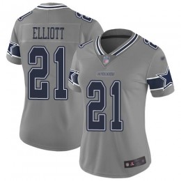 Cowboys #21 Ezekiel Elliott Gray Women's Stitched NFL Limited Inverted Legend Jersey