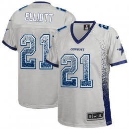 Cowboys #21 Ezekiel Elliott Grey Women's Stitched NFL Elite Drift Fashion Jersey