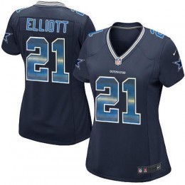 Cowboys #21 Ezekiel Elliott Navy Blue Team Color Women's Stitched NFL Elite Strobe Jersey