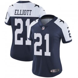 Cowboys #21 Ezekiel Elliott Navy Blue Thanksgiving Women's Stitched NFL Vapor Untouchable Limited Throwback Jersey
