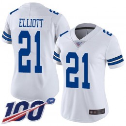 Cowboys #21 Ezekiel Elliott White Women's Stitched NFL 100th Season Vapor Limited Jersey