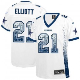 Cowboys #21 Ezekiel Elliott White Women's Stitched NFL Elite Drift Fashion Jersey