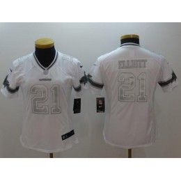 Cowboys #21 Ezekiel Elliott White Women's Stitched NFL Limited Platinum Jersey
