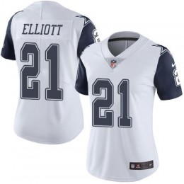 Cowboys #21 Ezekiel Elliott White Women's Stitched NFL Limited Rush Jersey