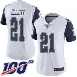 Cowboys #21 Ezekiel Elliott White Women's Stitched NFL Limited Rush 100th Season Jersey