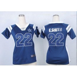 Cowboys #22 Emmitt Smith Navy Blue Team Color Women's Stitched NFL Elite Draft Him Shimmer Jersey