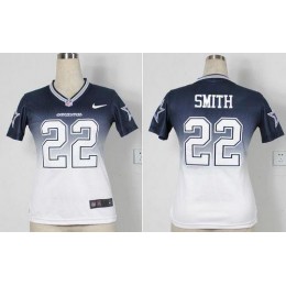 Cowboys #22 Emmitt Smith Navy Blue/White Women's Stitched NFL Elite Fadeaway Fashion Jersey
