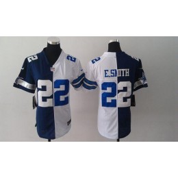 Cowboys #22 Emmitt Smith Navy Blue/White Women's Stitched NFL Elite Split Jersey
