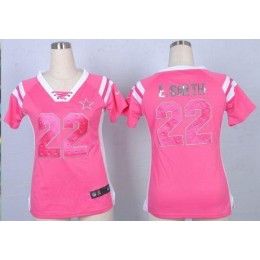 Cowboys #22 Emmitt Smith Pink Women's Stitched NFL Elite Draft Him Shimmer Jersey