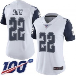 Cowboys #22 Emmitt Smith White Women's Stitched NFL Limited Rush 100th Season Jersey
