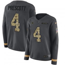 Cowboys #4 Dak Prescott Anthracite Salute To Service Women's Stitched NFL Limited Therma Long Sleeve Jersey