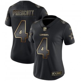 Cowboys #4 Dak Prescott Black/Gold Women's Stitched NFL Vapor Untouchable Limited Jersey