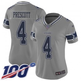 Cowboys #4 Dak Prescott Gray Women's Stitched NFL Limited Inverted Legend 100th Season Jersey
