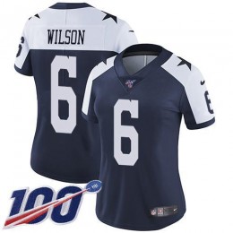 Cowboys #6 Donovan Wilson Navy Blue Thanksgiving Women's Stitched NFL 100th Season Vapor Throwback Limited Jersey
