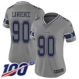 Cowboys #90 Demarcus Lawrence Gray Women's Stitched NFL Limited Inverted Legend 100th Season Jersey