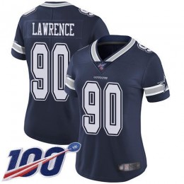Cowboys #90 Demarcus Lawrence Navy Blue Team Color Women's Stitched NFL 100th Season Vapor Limited Jersey