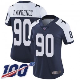 Cowboys #90 Demarcus Lawrence Navy Blue Thanksgiving Women's Stitched NFL 100th Season Vapor Throwback Limited Jersey
