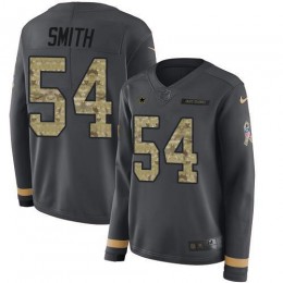 Dallas Cowboys #54 Jaylon Smith Anthracite Salute to Service Women's Stitched NFL Limited Therma Long Sleeve Jersey