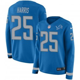 Detroit Lions #25 Will Harris Blue Team Color Women's Stitched NFL Limited Therma Long Sleeve Jersey