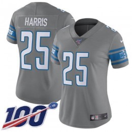 Detroit Lions #25 Will Harris Gray Women's Stitched NFL Limited Rush 100th Season Jersey