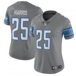 Detroit Lions #25 Will Harris Gray Women's Stitched NFL Limited Rush Jersey