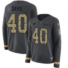 Detroit Lions #40 Jarrad Davis Anthracite Salute to Service Women's Stitched NFL Limited Therma Long Sleeve Jersey