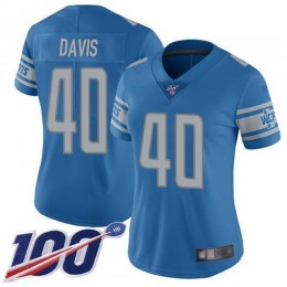 Detroit Lions #40 Jarrad Davis Blue Team Color Women's Stitched NFL 100th Season Vapor Limited Jersey