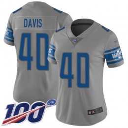 Detroit Lions #40 Jarrad Davis Gray Women's Stitched NFL Limited Inverted Legend 100th Season Jersey