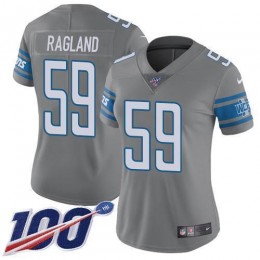 Detroit Lions #59 Reggie Ragland Gray Women's Stitched NFL Limited Rush 100th Season Jersey