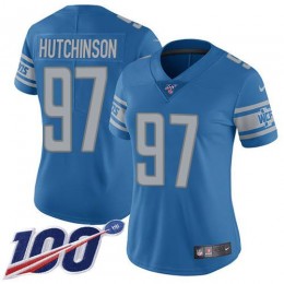 Lions #97 Aidan Hutchinson Blue Team Color Women's Stitched NFL 100th Season Vapor Untouchable Limited Jersey