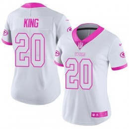 Green Bay Packers #20 Kevin King White/Pink Women's Stitched NFL Limited Rush Fashion Jersey