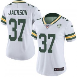 Green Bay Packers #37 Josh Jackson White Women's 100th Season Stitched NFL Vapor Untouchable Limited Jersey
