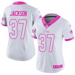 Green Bay Packers #37 Josh Jackson White/Pink Women's Stitched NFL Limited Rush Fashion Jersey