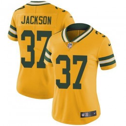 Green Bay Packers #37 Josh Jackson Yellow Women's Stitched NFL Limited Rush Jersey