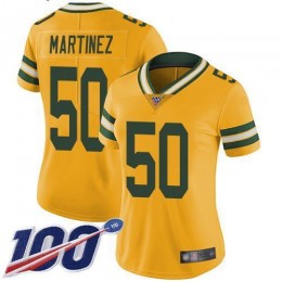 Green Bay Packers #50 Blake Martinez Yellow Women's Stitched NFL Limited Rush 100th Season Jersey