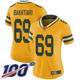 Green Bay Packers #69 David Bakhtiari Gold Women's Stitched NFL Limited Inverted Legend 100th Season Jersey