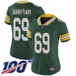 Green Bay Packers #69 David Bakhtiari Green Team Color Women's Stitched NFL 100th Season Vapor Limited Jersey