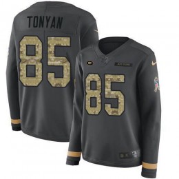 Green Bay Packers #85 Robert Tonyan Anthracite Salute to Service Women's Stitched NFL Limited Therma Long Sleeve Jersey