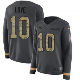 Packers #10 Jordan Love Anthracite Salute To Service Women's Stitched NFL Limited Therma Long Sleeve Jersey